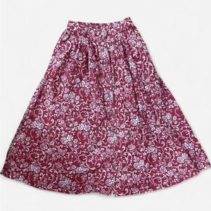 Susan Bristol Vintage Burgundy Floral Maxi Skirt with Button Front